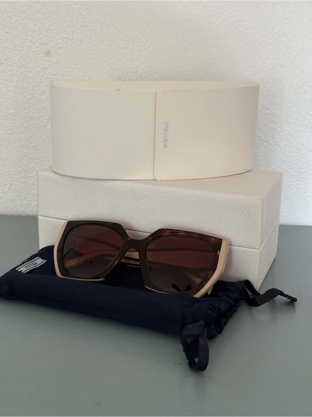 Women’s Cream and Brown Prada Sunglasses - like new